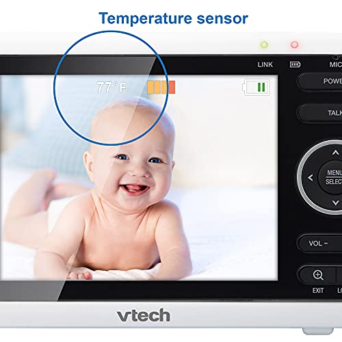 VTech VM819 Baby Monitor, 2.8” Screen, Night Vision, 2-Way Audio, Temperature Sensor and Lullabies, Secure Transmission No WiFi
