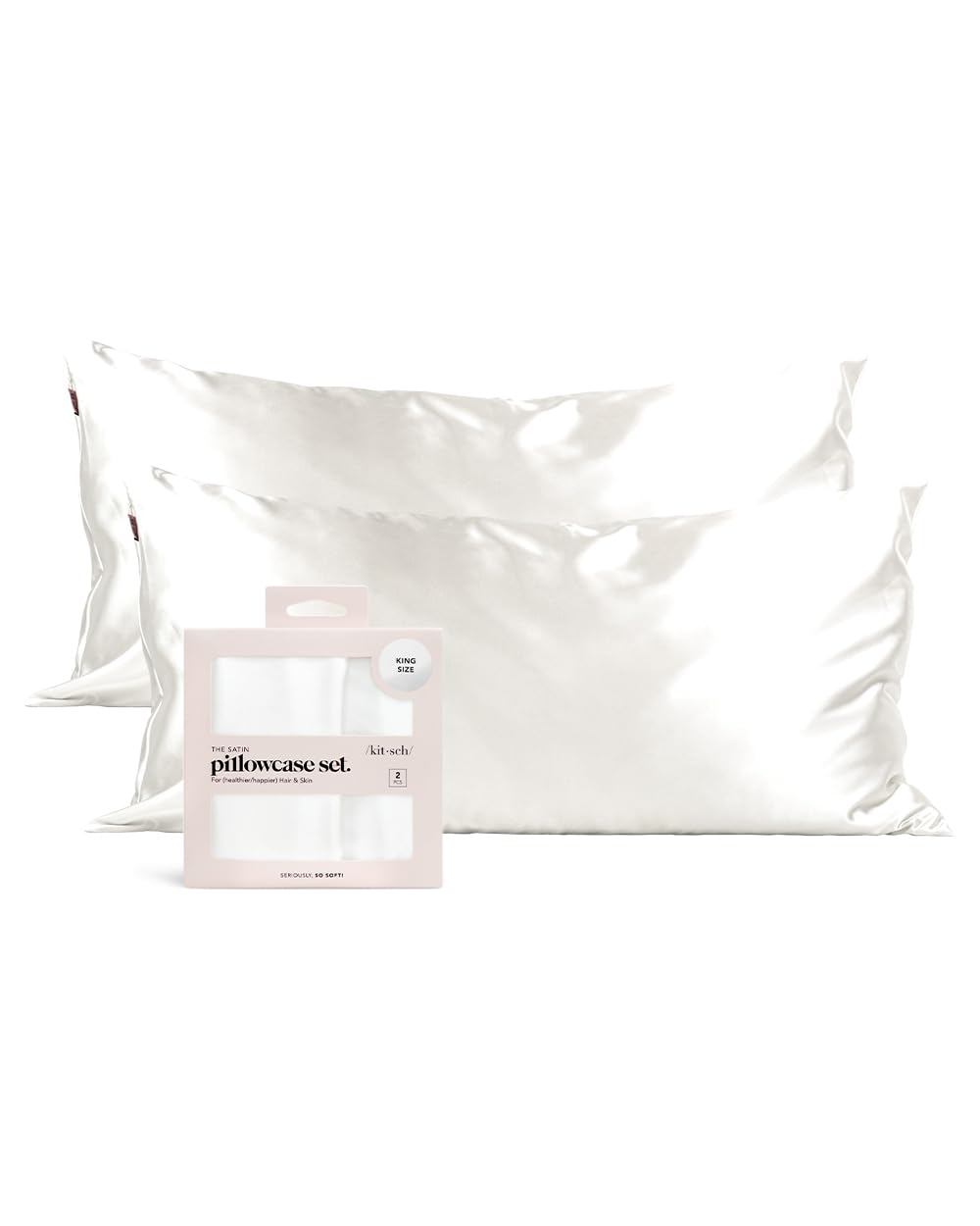 Kitsch Satin Pillowcase with Zipper for Hair & Skin, Softer Than Silk Pillow Cases Queen, Smooth Pillow Covers, Machine Washable, Wrinkle-Free, Cooling Satin Pillow Cases Standard Size 19"x26", Ivory
