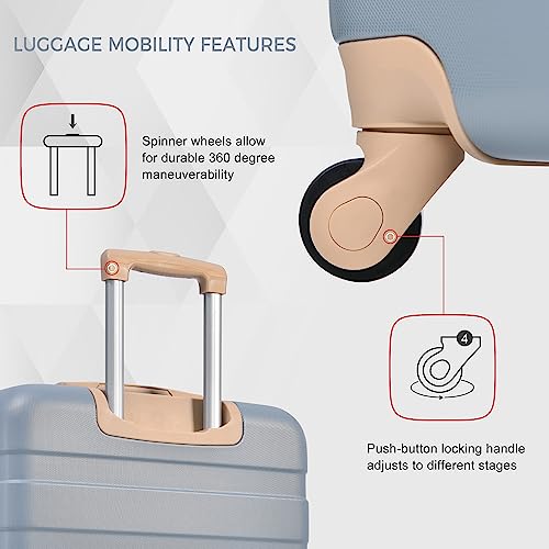Merax 3 Pcs ABS Hardside Luggage Sets TSA Lock Spinner Wheel Suitcases, Pearly White, 20/24/28 Inch