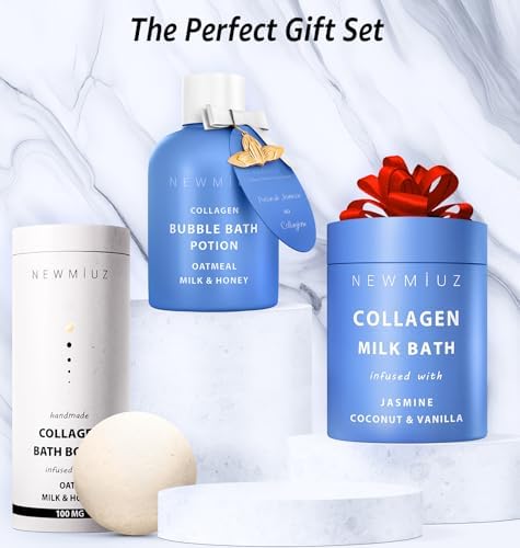 Creamy Collagen Bath Bombs Oatmeal Milk Honey Shea Butter Large Bubble Fizzy Bath Bomb Gift Set for Women Handmade Relaxing Moisturizing for Sensitive Skin Spa Gift Idea Christmas Birthday