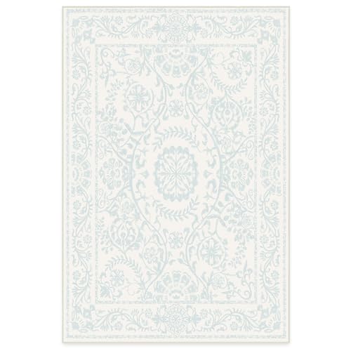 RUGGABLE Washable 2x3 Area Rug, Delphina Delft Blue, Premium Vintage Rugs for Living Room, Bedroom, Kitchen, Office, Classroom with Gripper Non Slip Pad