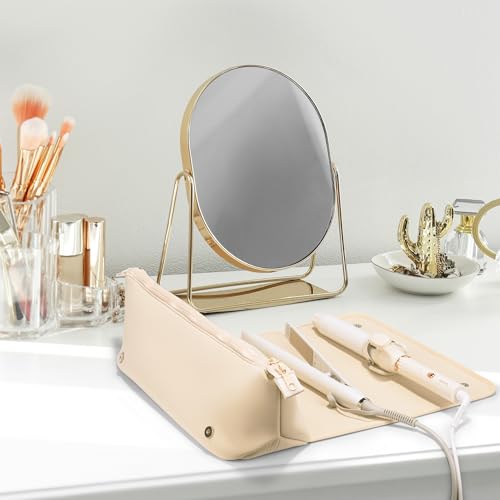BAREFOOT CARIBOU Hair Tools Travel Bag and Heat Resistant Mat for Flat Irons, Straighteners, Curling Iron, and Haircare Accessories, 2-in-1 Design, with Interior Pockets, Portable Organizer (Ivory)