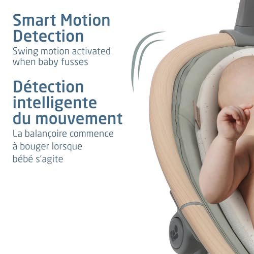 Maxi-Cosi Cassia Baby Swing, infant swing, automatic motion sensor, music, toys, recline, portable, 360 degree rotation, lightweight & foldable, Horizon Sand