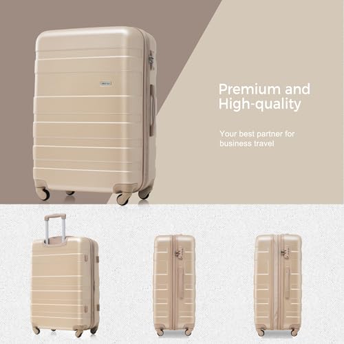 Merax 3 Pcs ABS Hardside Luggage Sets TSA Lock Spinner Wheel Suitcases, Pearly White, 20/24/28 Inch
