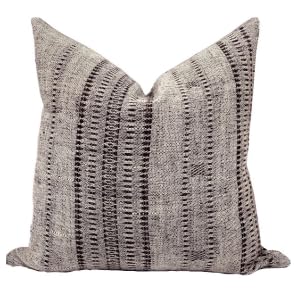 Pillow Cover 100% Linen 20 x 20 inches Double Sided Block Print with Zipper for Easy Removal Home Decor Shabby Chic Farmhouse Neutral Decorative Sofa Couch Accent (Plaid White Grey)