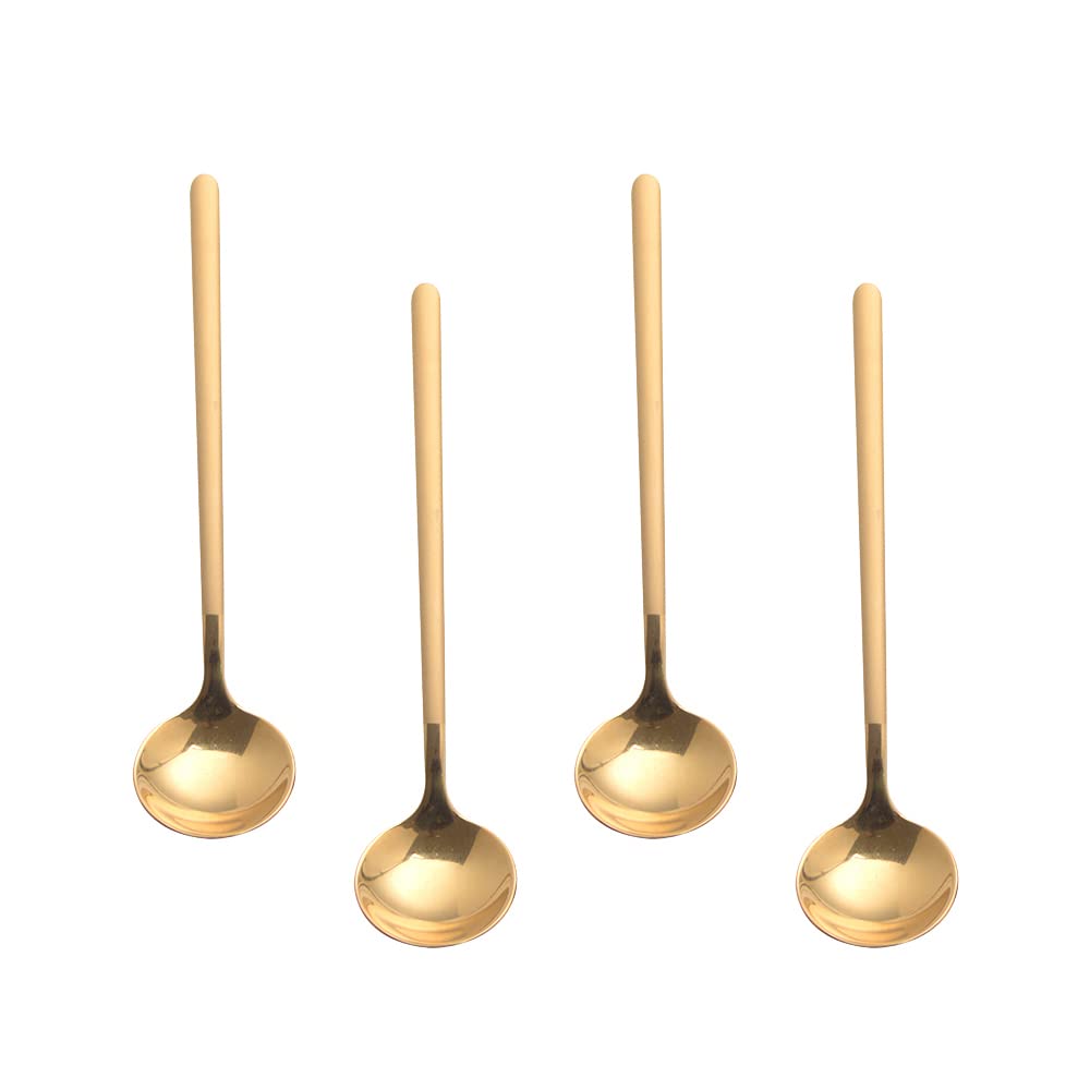 4 PCS Espresso Spoons 18/8 Stainless Steel, 5.2 Inches Vogue Mini Teaspoons Set for Stirring Coffee, Dessert Cake, Ice Cream, Soup, Antipasto Cappuccino, Frosted Handle, Sweejar(Gold)