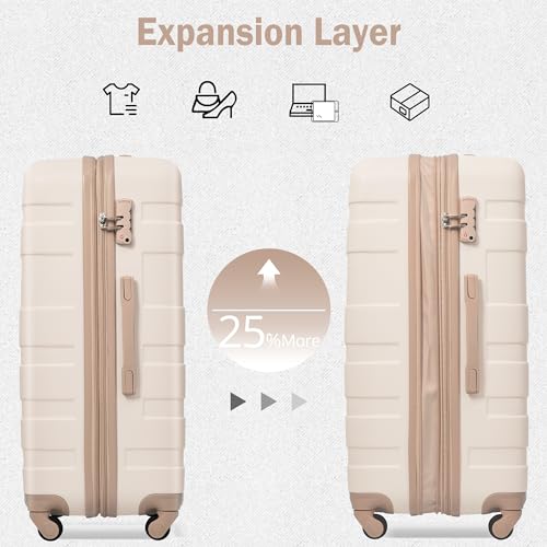 Merax 3 Pcs ABS Hardside Luggage Sets TSA Lock Spinner Wheel Suitcases, Pearly White, 20/24/28 Inch