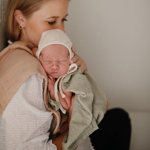 mushie Muslin Baby Burp Cloths | 100% Organic Cotton, Set of 2 (Olive Check/Natural Check)