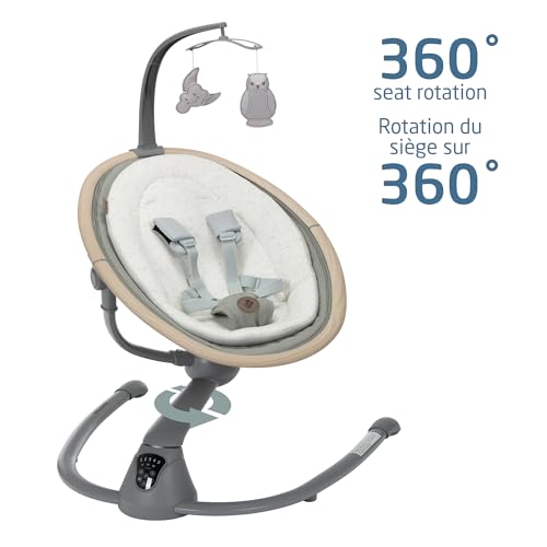 Maxi-Cosi Cassia Baby Swing, infant swing, automatic motion sensor, music, toys, recline, portable, 360 degree rotation, lightweight & foldable, Horizon Sand