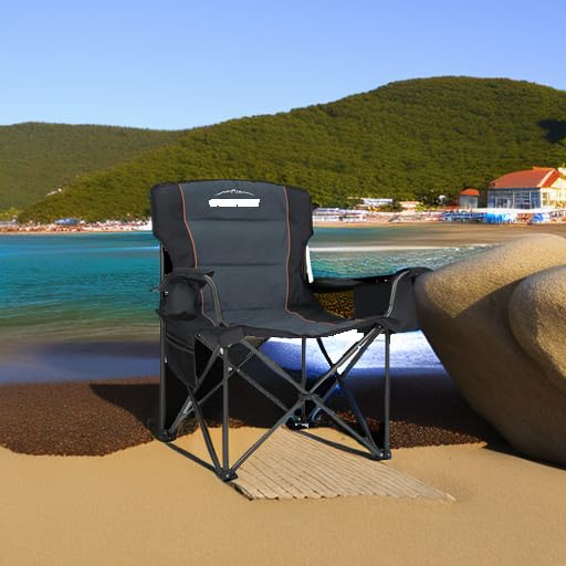 Overmont Oversized Folding Camping Chair - Fully Padded with Cooler Pocket Carry Bag - Heavy Duty Portable Collapsible Lawn Chair Supports 450 LBS for Outdoor Sports Beach Garden Picnic