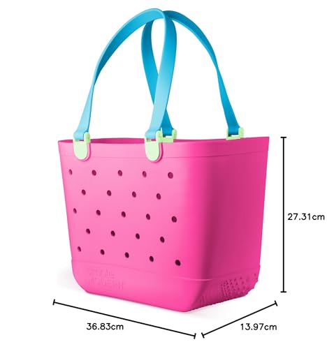 Simple Modern Beach Bag Rubber Tote | Waterproof Medium Tote Bag with Zipper Pocket for Pool, Groceries, Sports | Gifts For Women | Getaway Bag Collection | Almond Birch