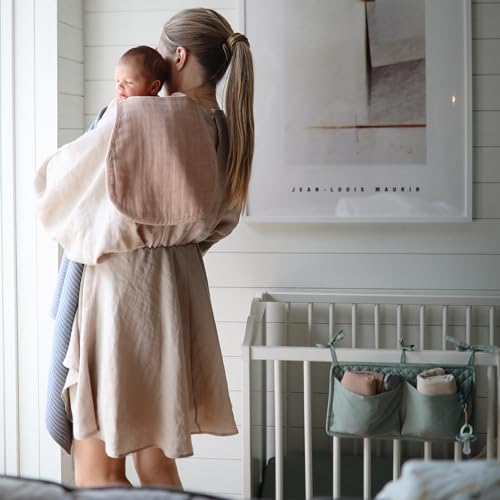 mushie Muslin Baby Burp Cloths | 100% Organic Cotton, Set of 2 (Olive Check/Natural Check)