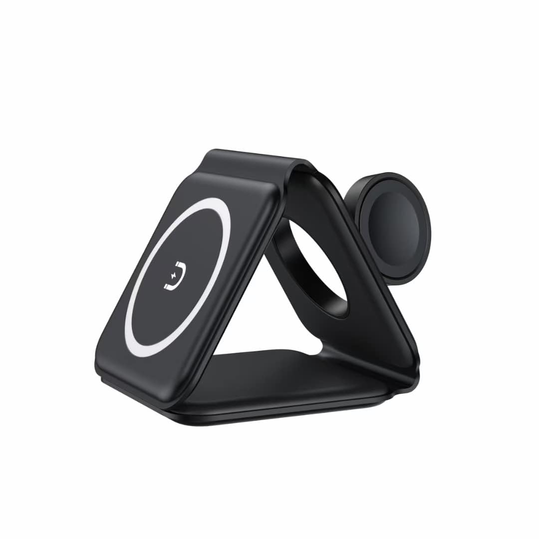 Wireless Charger, Magnetic Foldable 3 in 1 Mag-Safe Charger, Fast Travel Wireless Charging Station for iPhone 16/15/14/13/12/ Series,for iWatch,for AirPods (Adapter Included)