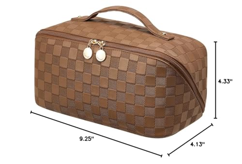 EACHY Travel Makeup Bag,Large Capacity Cosmetic Bags for Women,Waterproof Portable Pouch Open Flat Toiletry Bag Make up Organizer with Divider and Handle