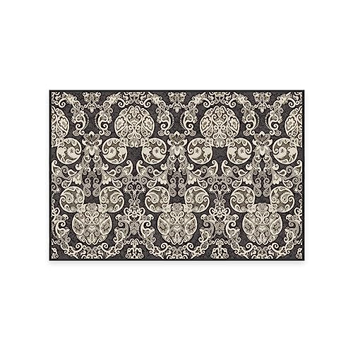 RUGGABLE Disney Traditional Mickey Mouse Washable Rug - Perfect Area Rug for Nursery Playroom Kids Room - Pet & Child Friendly - Stain & Water Resistant - Damask Grey 3&