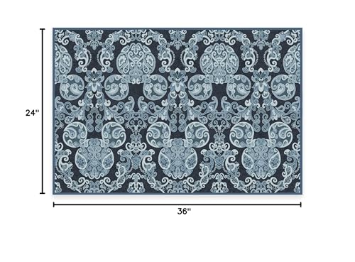 RUGGABLE Disney Traditional Mickey Mouse Washable Rug - Perfect Area Rug for Nursery Playroom Kids Room - Pet & Child Friendly - Stain & Water Resistant - Damask Grey 3&