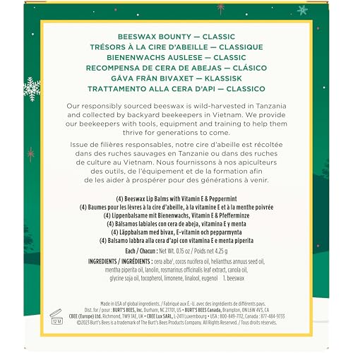 Burt’s Bees Christmas Gifts, 4 Lip Balm Stocking Stuffers Products, Beeswax Bounty Classic Set - Original Beeswax Moisturizing Lip Balm (4-Pack)