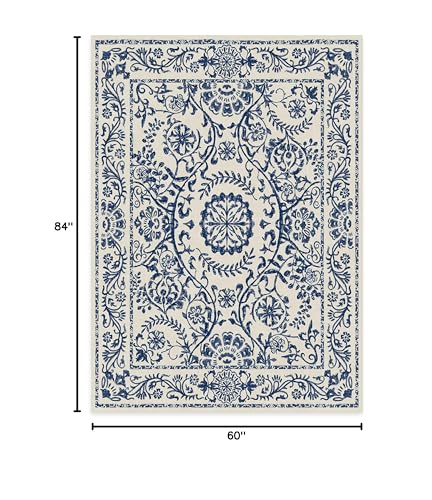 RUGGABLE Washable 2x3 Area Rug, Delphina Delft Blue, Premium Vintage Rugs for Living Room, Bedroom, Kitchen, Office, Classroom with Gripper Non Slip Pad
