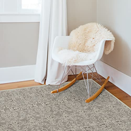 RUGGABLE Disney Traditional Mickey Mouse Washable Rug - Perfect Area Rug for Nursery Playroom Kids Room - Pet & Child Friendly - Stain & Water Resistant - Damask Grey 3&