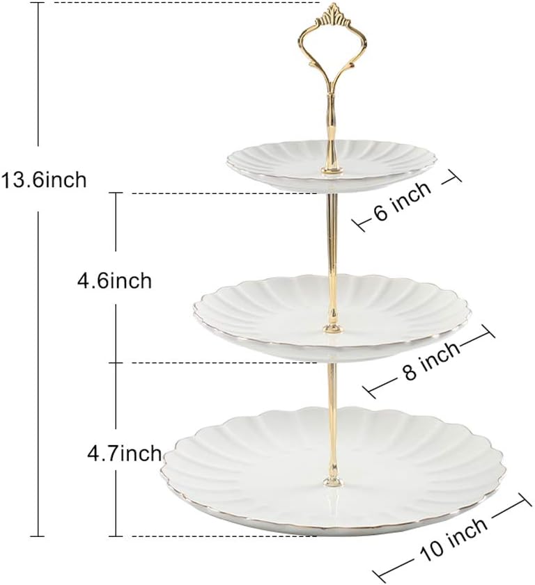 Sweejar Porcelain Tea Sets British Royal Series and 3 Tier Ceramic Cake Stand(Rose Flower)