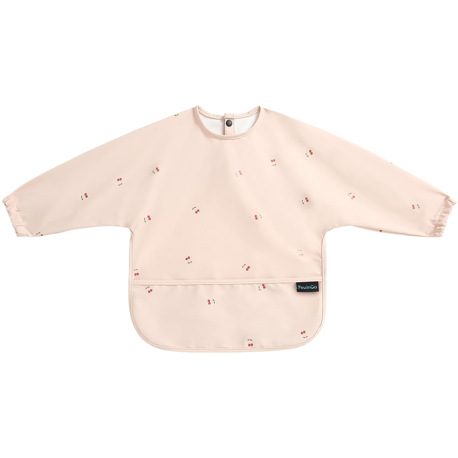 PewinGo Weaning Bib with Long Sleeves & BLW, Soft and Skin-Friendly Material, Coverall Bibs for Baby Feeding, Waterproof and Easy to Clean & Machine Washable, for Baby Infant Toddlers (Pink)