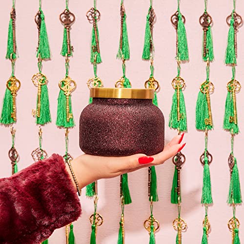 Capri Blue Tinsel & Spice Holiday Candle - Signature Glam Jar Candle - Juniper Berry, Cinnamon & Vanilla Scented Candles - Soy Wax Blend - Christmas Decor - Maroon Glitter Candle Holder (19 oz)