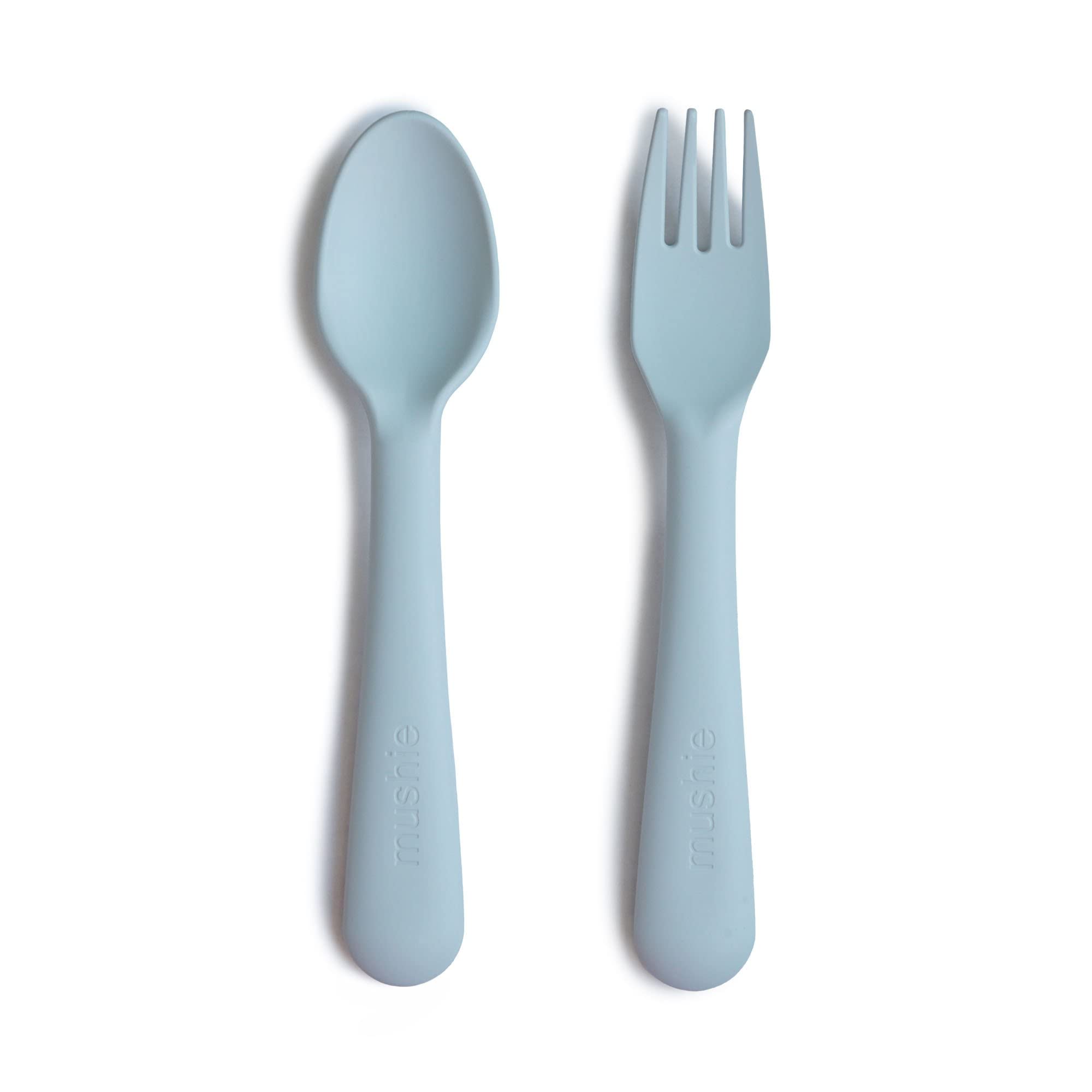 mushie Flatware Fork and Spoon Set for Kids | Made in Denmark (Sage)