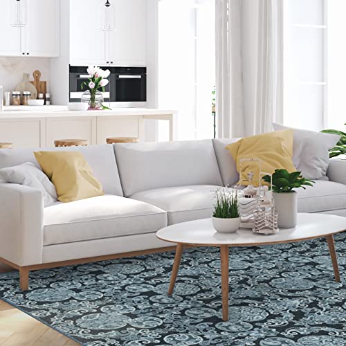 RUGGABLE Disney Traditional Mickey Mouse Washable Rug - Perfect Area Rug for Nursery Playroom Kids Room - Pet & Child Friendly - Stain & Water Resistant - Damask Grey 3&