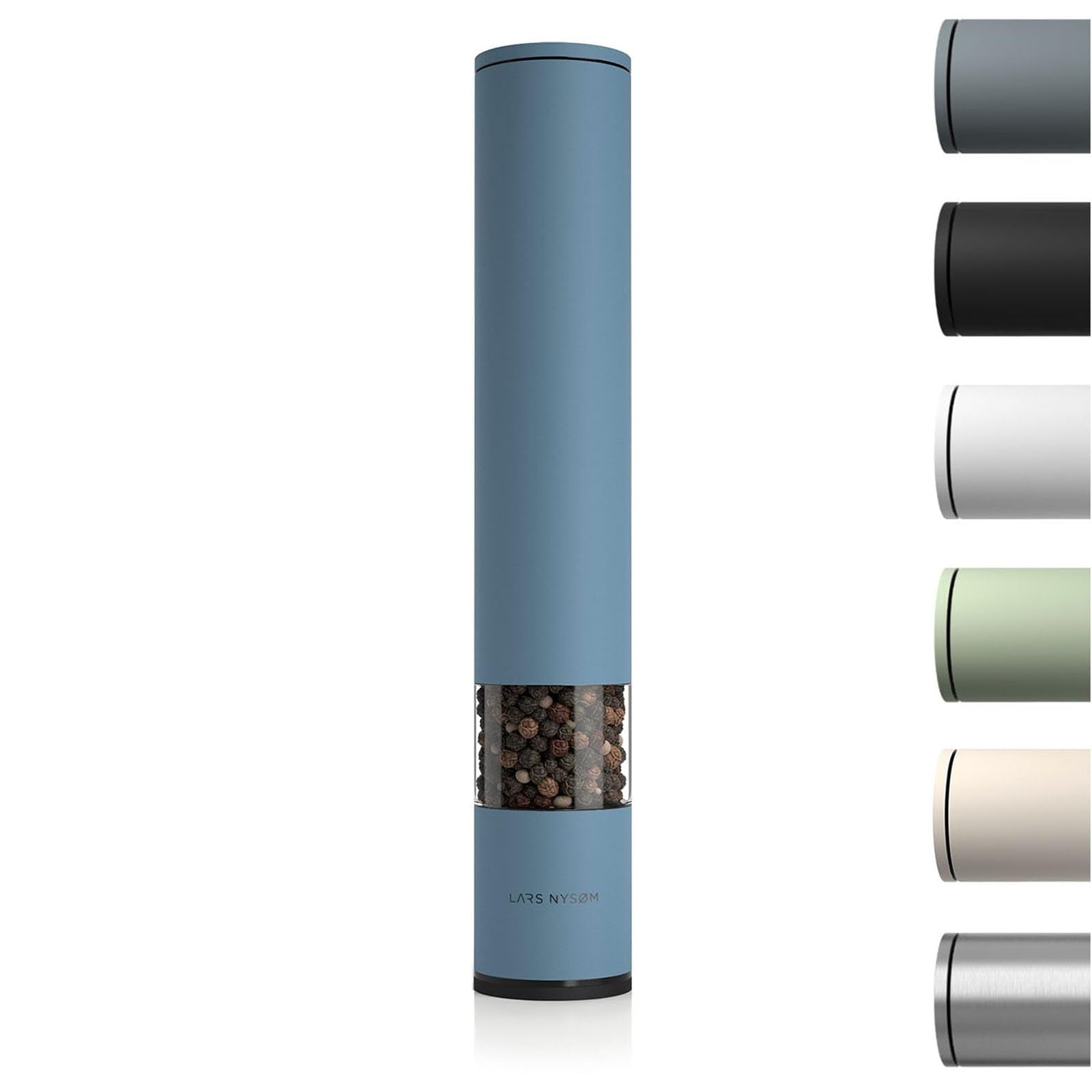 LARS NYSØM Salt and Pepper Mills Set Stainless Steel with Adjustable Ceramic Grinder 2 Pieces I Design Spice Mills Set Manual (Brown/Beige)