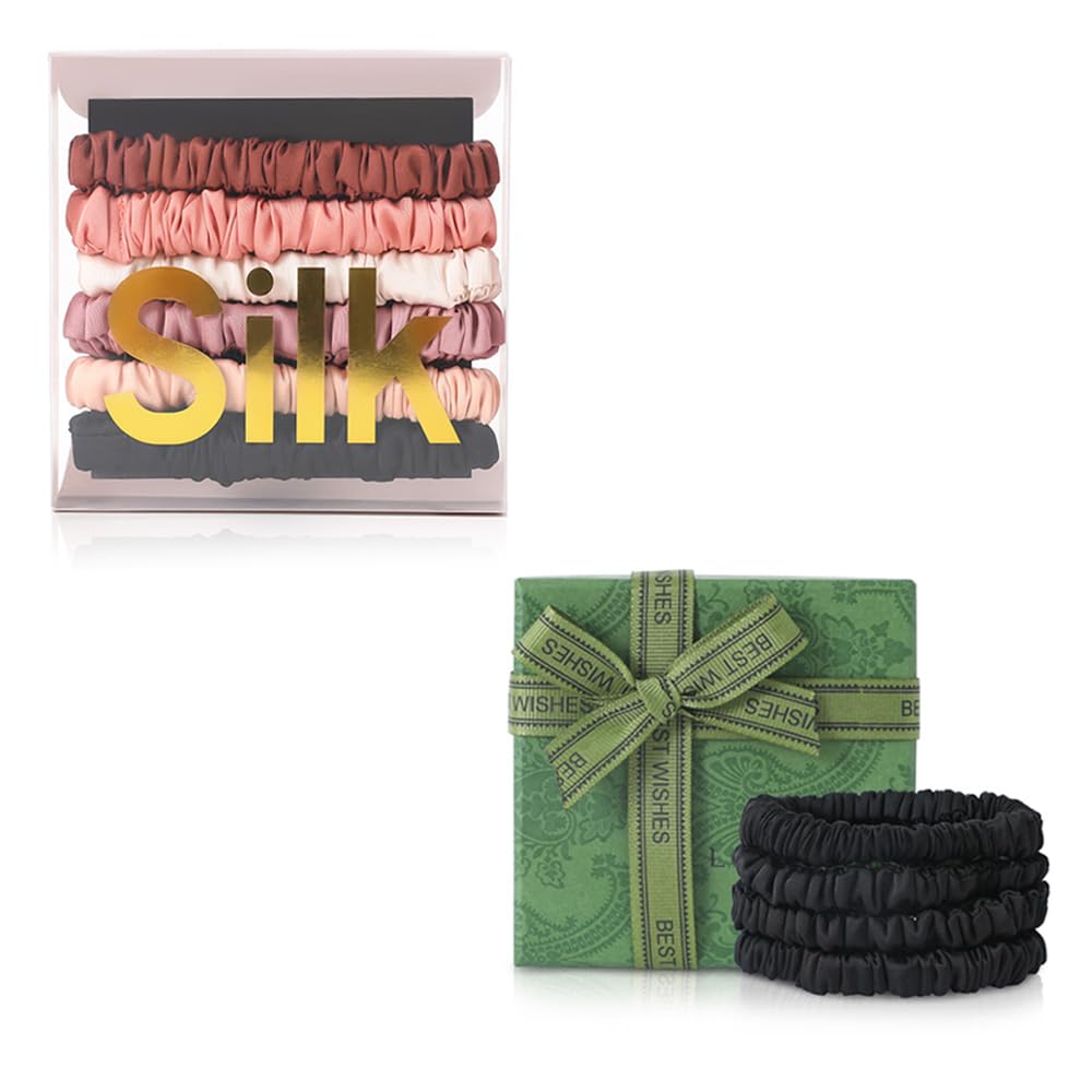 Silk Hair Ties, 100% Mulberry Silk Scrunchies for Hair, Elastic Ponytail Holders No Damage, Scrunchies for Women Girls