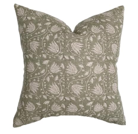 Pillow Cover 100% Linen 20 x 20 inches Double Sided Block Print with Zipper for Easy Removal Home Decor Shabby Chic Farmhouse Neutral Decorative Sofa Couch Accent (Plaid White Grey)
