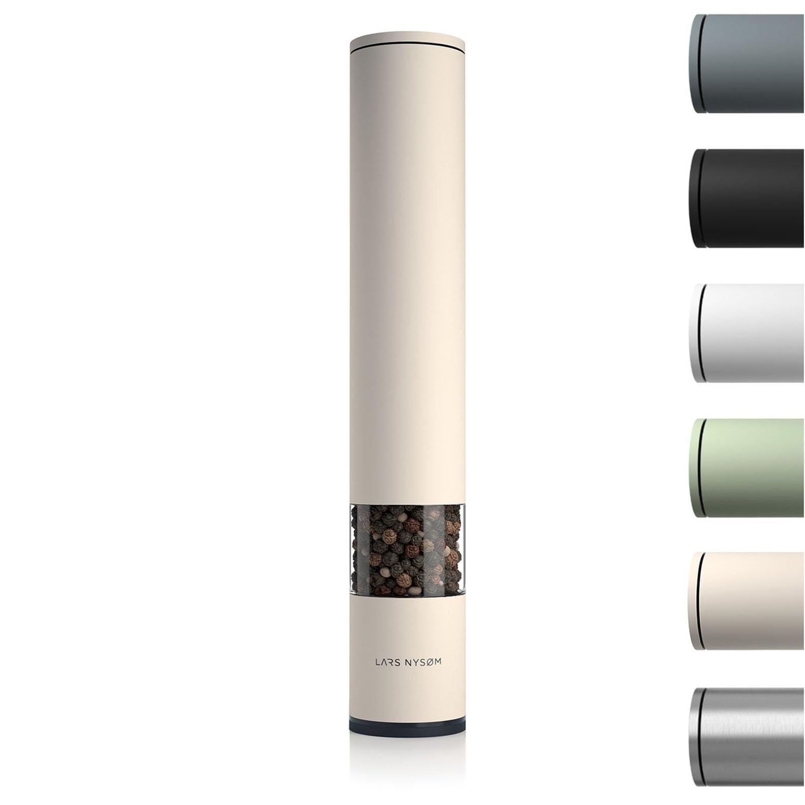 LARS NYSØM Salt and Pepper Mills Set Stainless Steel with Adjustable Ceramic Grinder 2 Pieces I Design Spice Mills Set Manual (Brown/Beige)