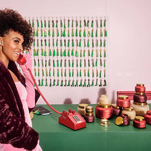 Capri Blue Tinsel & Spice Holiday Candle - Signature Glam Jar Candle - Juniper Berry, Cinnamon & Vanilla Scented Candles - Soy Wax Blend - Christmas Decor - Maroon Glitter Candle Holder (19 oz)