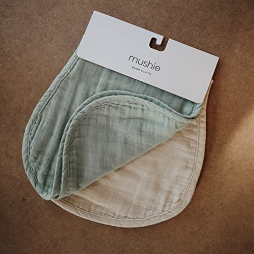 mushie Muslin Baby Burp Cloths | 100% Organic Cotton, Set of 2 (Olive Check/Natural Check)