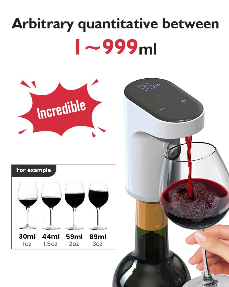 Electric Wine Decanter Aerator Dispenser Pourer Whiskey Adjustable Quantity Liquor Wine Pump Birthday Gift for Men Women Mom Dad Boss Brother Husband Funny Unique Gifts for Him (White)
