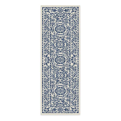 RUGGABLE Washable 2x3 Area Rug, Delphina Delft Blue, Premium Vintage Rugs for Living Room, Bedroom, Kitchen, Office, Classroom with Gripper Non Slip Pad