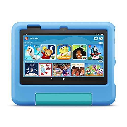 Amazon Fire 7 Kids tablet, ages 3-7. Top-selling 7" kids tablet on Amazon - 2022 | ad-free content with parental controls included, 10-hr battery, 16 GB, Purple