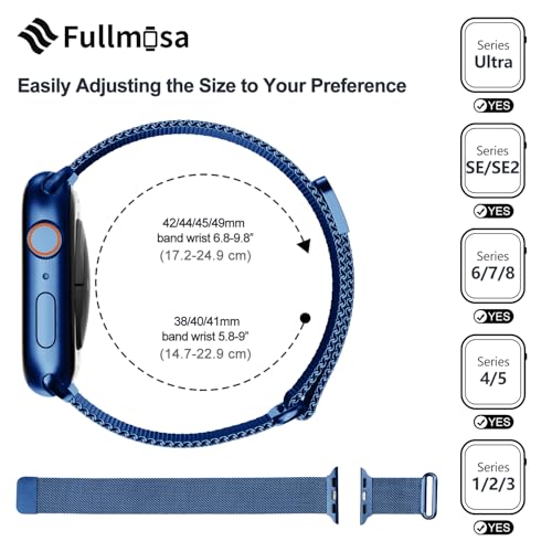 Fullmosa Compatible with Apple Watch Band 49mm 46mm 45mm 44mm 42mm 41mm 40mm 38mm Women Men, Stainless Steel Milanese Loop Replacement iWatch Bands Ultra 2/1 Series 10 9 8 7 6 5 4 3 2 1 SE