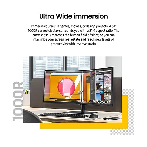 SAMSUNG 34-Inch ViewFinity S65TC Series Ultra-WQHD 1000R Curved Computer Monitor, HDR10, 100Hz, AMD FreeSync, Thunderbolt 4, Height Adjustable Stand, Built-in Speakers, Eye Care, LS34C650TANXGO, 2024