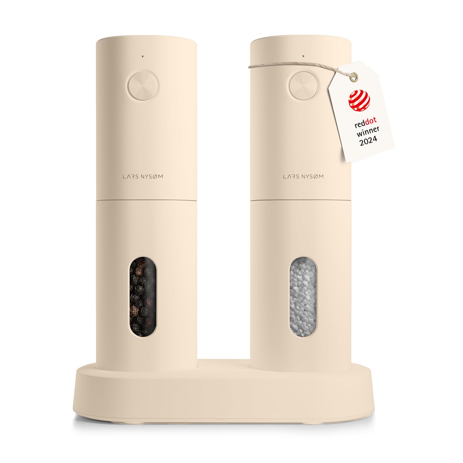 LARS NYSØM Electric Salt and Pepper Grinder Set I Automatic Salt and Pepper Mills with Adjustable Ceramic Grinder I USB Rechargeable Electric Spice Grinder Set (Almond Beige)
