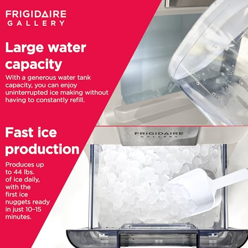 Frigidaire Nugget Ice Maker, Countertop Ice Machine with Transparent Window, Sonic Ice Maker with 44 lbs. Capacity, Auto Self Cleaning Ice Maker Machine, 2.0 Gen, Cream - 16.75D x 11.75W x 20.25H