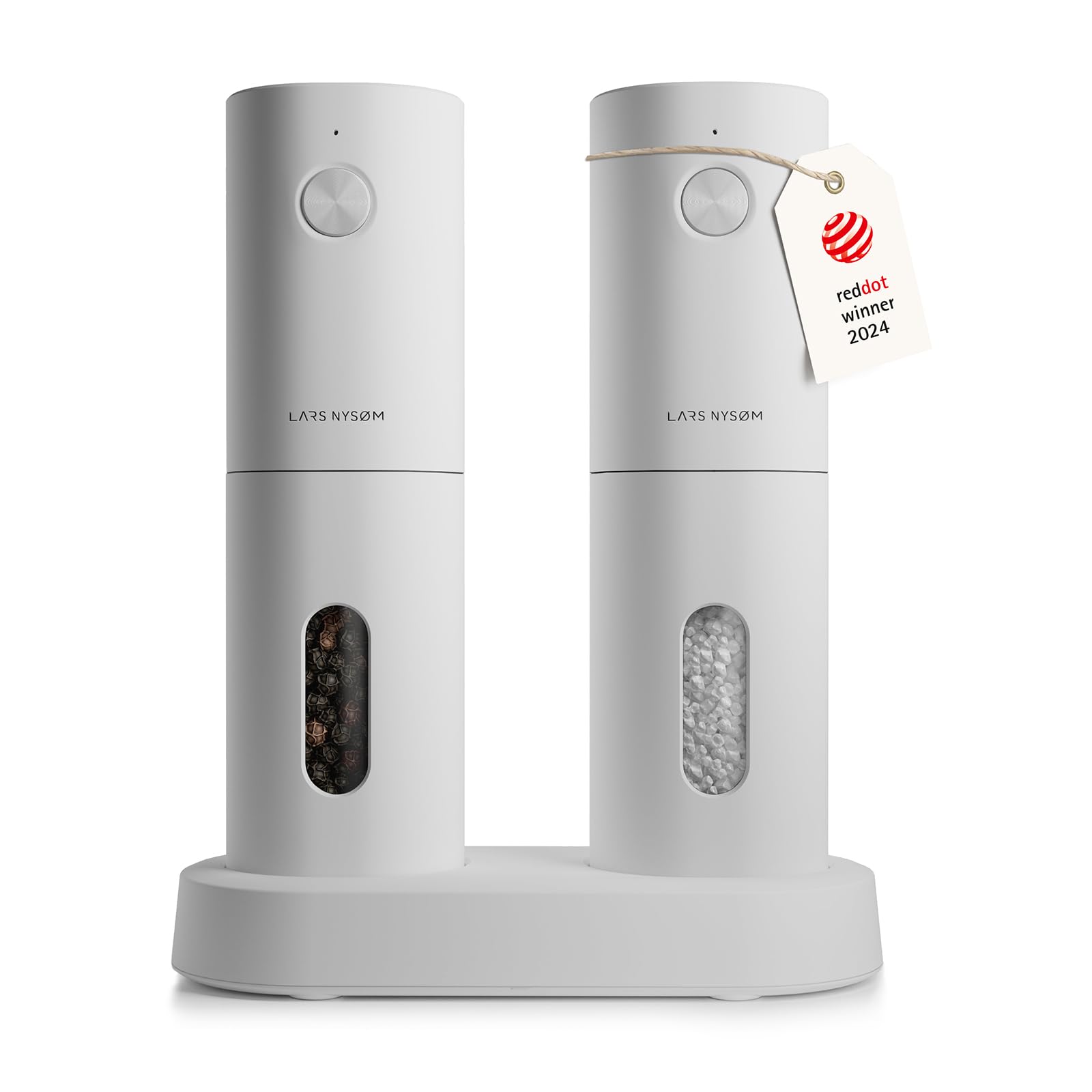 LARS NYSØM Electric Salt and Pepper Grinder Set I Automatic Salt and Pepper Mills with Adjustable Ceramic Grinder I USB Rechargeable Electric Spice Grinder Set (Almond Beige)