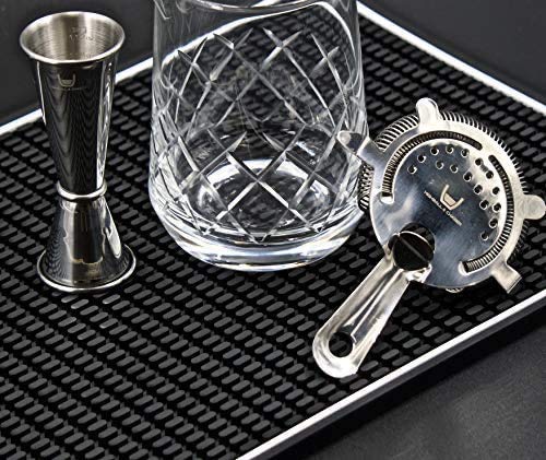 Highball & Chaser Premium Bar Mat 18in x 12in 1cm Thick Durable and Stylish Service Bar Mat for Spills, Bars, Restaurants, Counter Top Dish Drying Mat, Glass Drying Mat (1 Pack, Black Border)