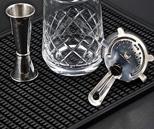 Highball & Chaser Premium Bar Mat 18in x 12in 1cm Thick Durable and Stylish Service Bar Mat for Spills, Bars, Restaurants, Counter Top Dish Drying Mat, Glass Drying Mat (1 Pack, Black Border)