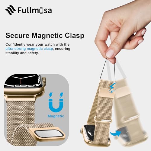 Fullmosa Compatible with Apple Watch Band 49mm 46mm 45mm 44mm 42mm 41mm 40mm 38mm Women Men, Stainless Steel Milanese Loop Replacement iWatch Bands Ultra 2/1 Series 10 9 8 7 6 5 4 3 2 1 SE