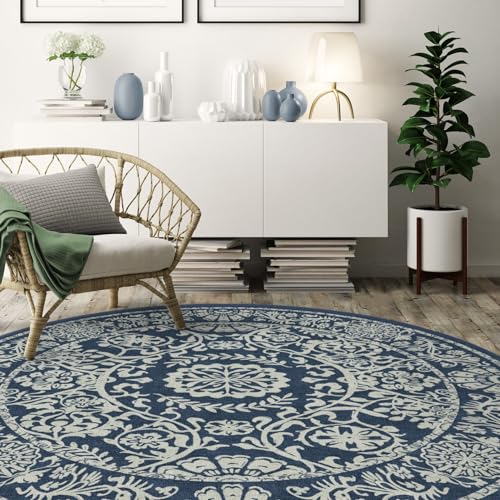 RUGGABLE Washable 2x3 Area Rug, Delphina Delft Blue, Premium Vintage Rugs for Living Room, Bedroom, Kitchen, Office, Classroom with Gripper Non Slip Pad