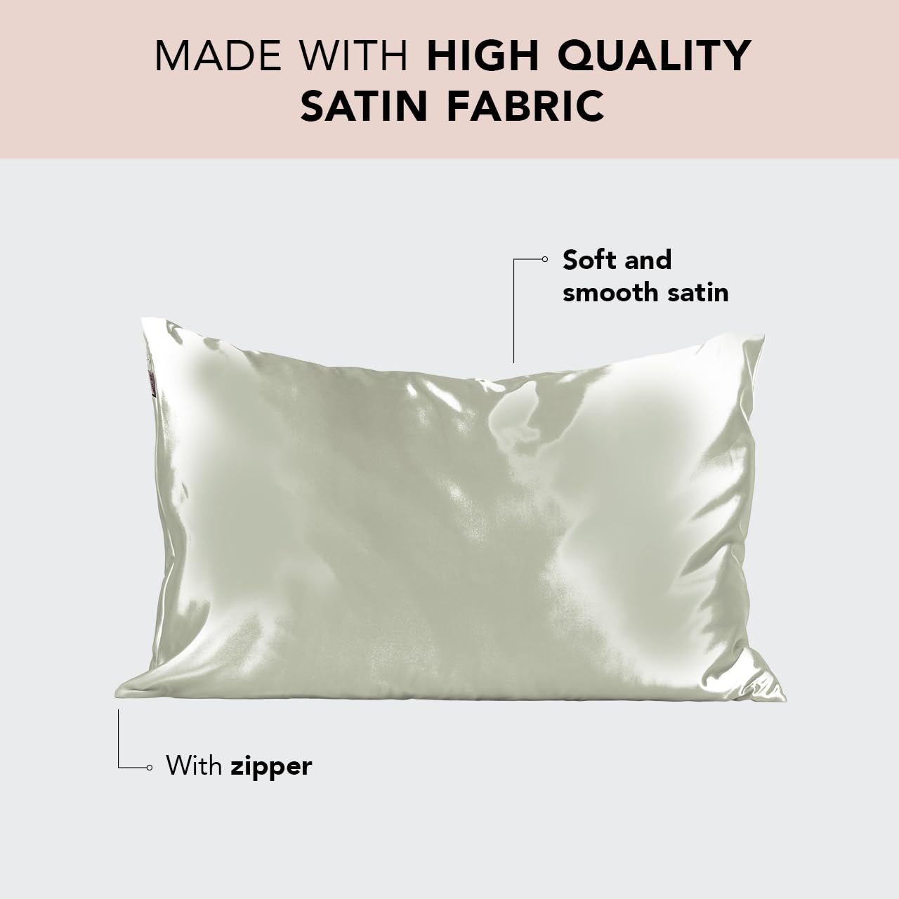 Kitsch Satin Pillowcase with Zipper for Hair & Skin, Softer Than Silk Pillow Cases Queen, Smooth Pillow Covers, Machine Washable, Wrinkle-Free, Cooling Satin Pillow Cases Standard Size 19"x26", Ivory