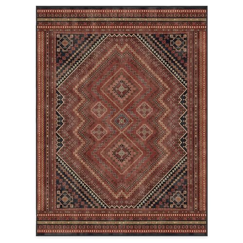 RUGGABLE Kaden Washable Rug - Perfect Vintage Area Rug for Living Room Bedroom Kitchen - Pet & Child Friendly - Stain & Water Resistant - Amber Red 3&