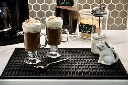 Highball & Chaser Premium Bar Mat 18in x 12in 1cm Thick Durable and Stylish Service Bar Mat for Spills, Bars, Restaurants, Counter Top Dish Drying Mat, Glass Drying Mat (1 Pack, Black Border)