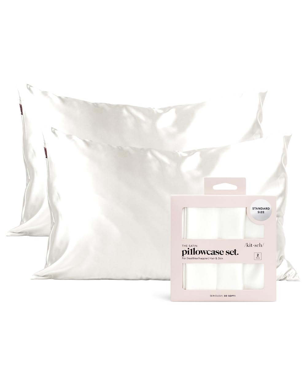 Kitsch Satin Pillowcase with Zipper for Hair & Skin, Softer Than Silk Pillow Cases Queen, Smooth Pillow Covers, Machine Washable, Wrinkle-Free, Cooling Satin Pillow Cases Standard Size 19"x26", Ivory